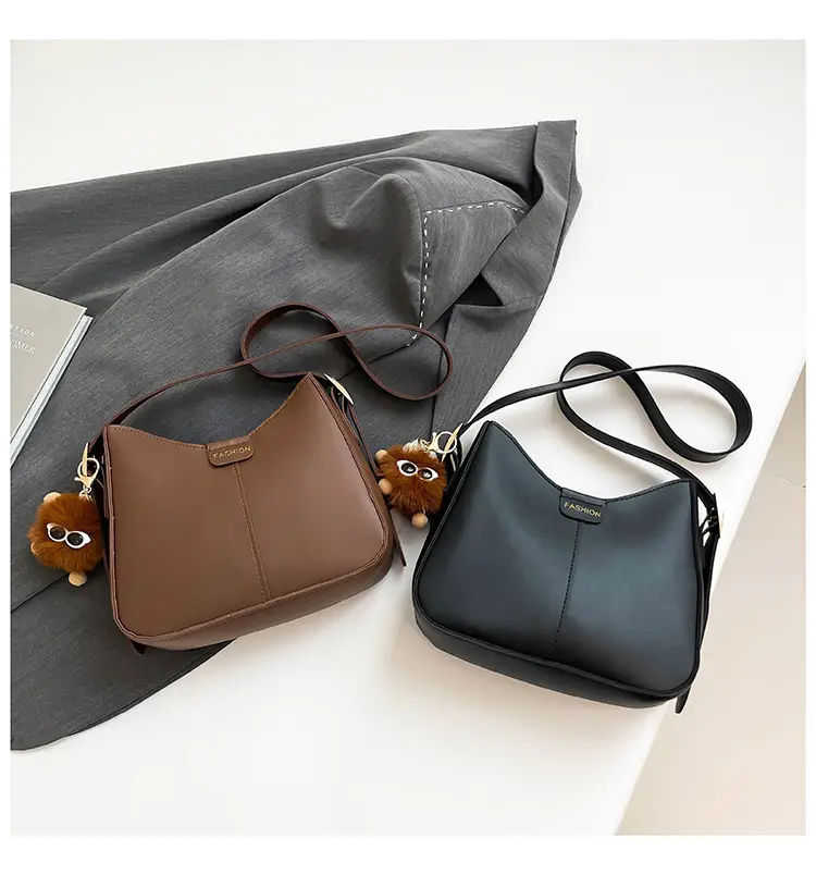 Brown Western Style Crossbody Bag with Pom Pom — feature 31