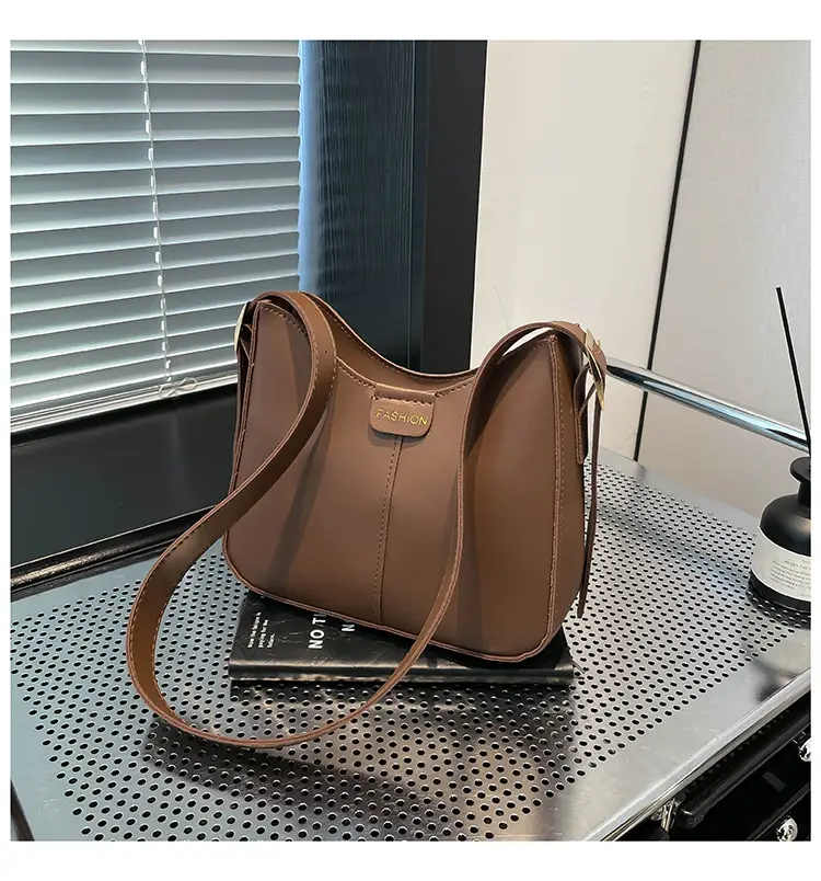 Brown Western Style Crossbody Bag with Pom Pom