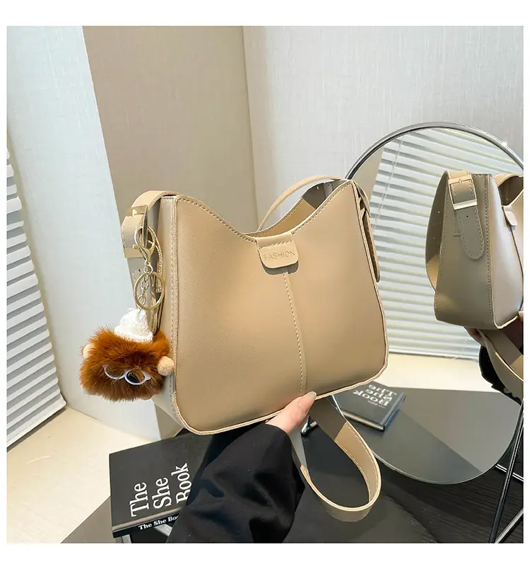 Brown Western Style Crossbody Bag with Pom Pom