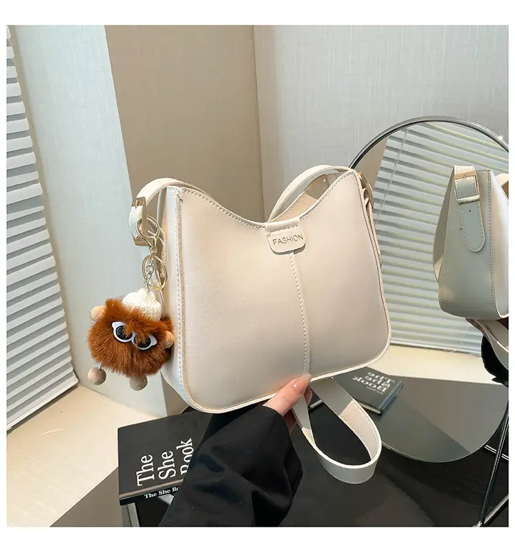 Brown Western Style Crossbody Bag with Pom Pom
