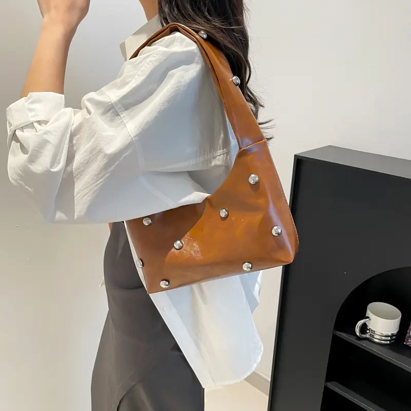 Red Rivet Ball Shoulder Bag for Women