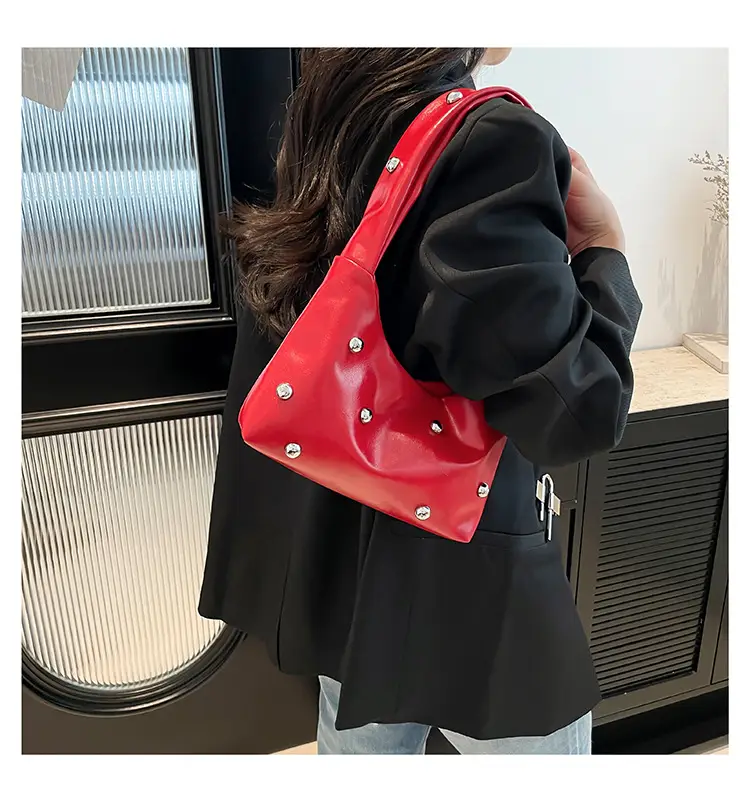 Red Rivet Ball Shoulder Bag for Women — feature 11