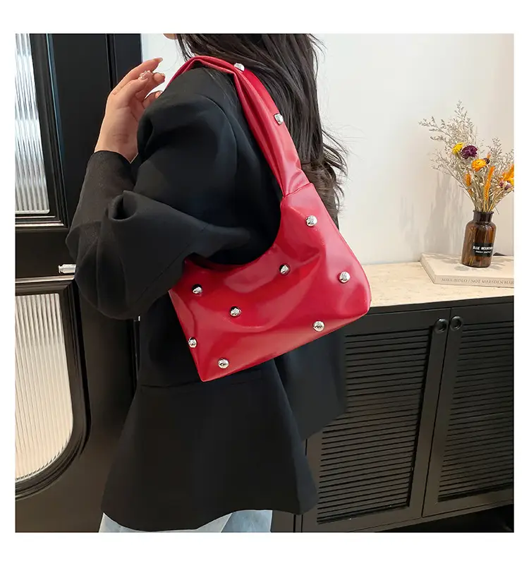 Red Rivet Ball Shoulder Bag for Women — feature 12
