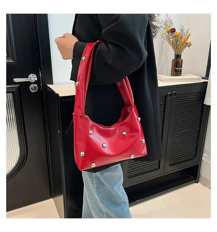 Red Rivet Ball Shoulder Bag for Women — feature 13
