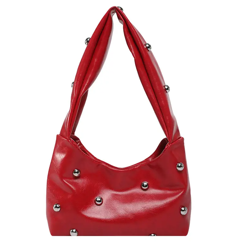 Red Rivet Ball Shoulder Bag for Women