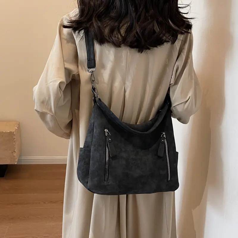Women Retro Korean Style Shoulder Bag Grey Large Capacity - Image 5