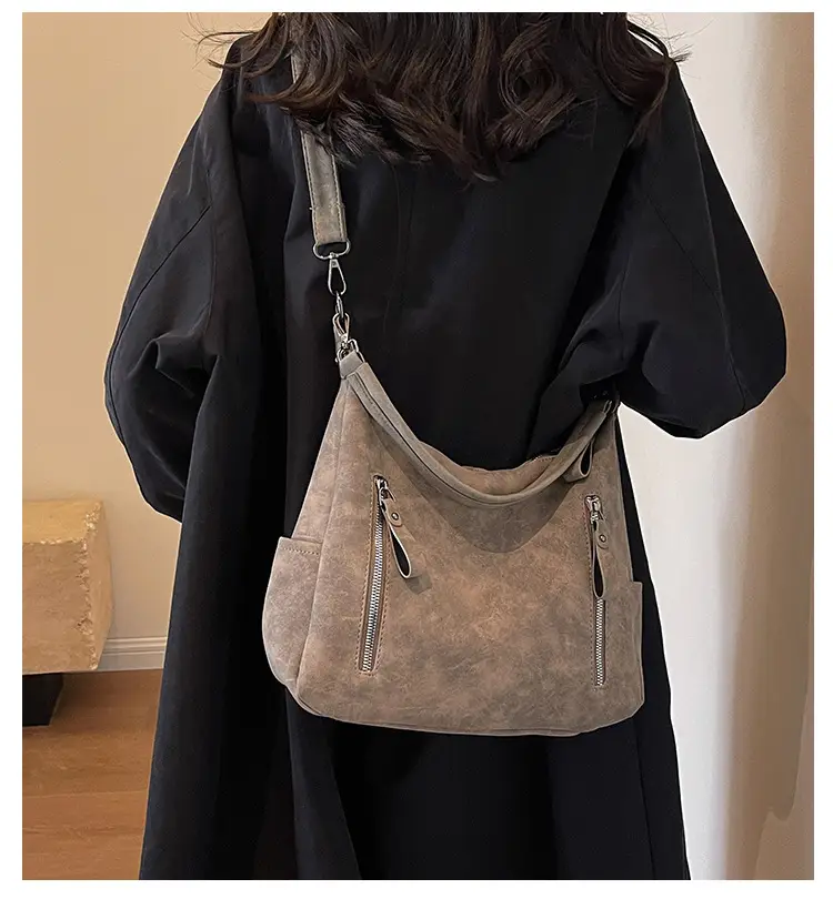 Women Retro Korean Style Shoulder Bag Grey Large Capacity — feature 1