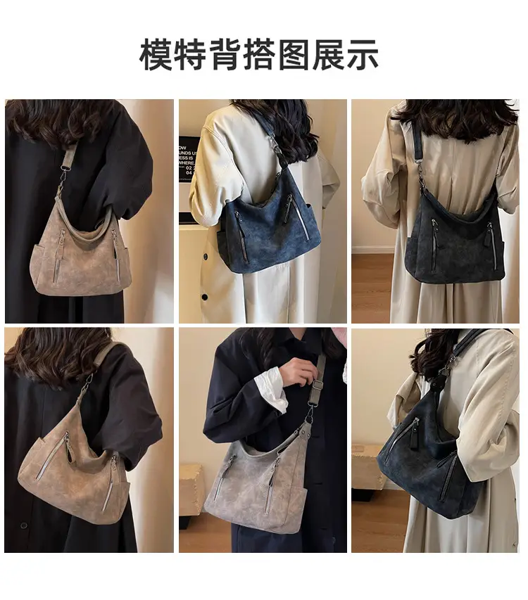 Women Retro Korean Style Shoulder Bag Grey Large Capacity — feature 10