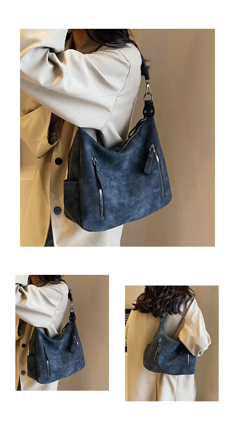 Women Retro Korean Style Shoulder Bag Grey Large Capacity — feature 11