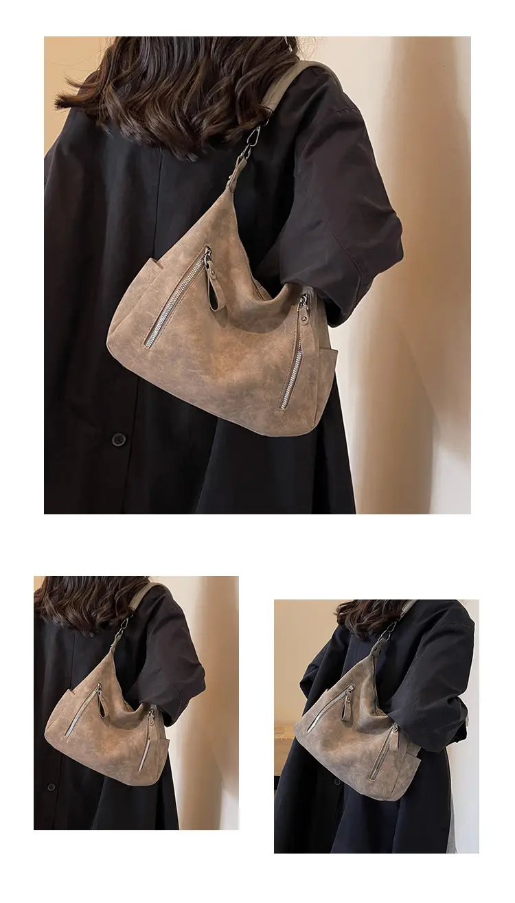 Women Retro Korean Style Shoulder Bag Grey Large Capacity — feature 12
