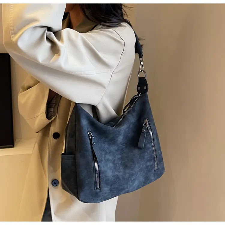 Women Retro Korean Style Shoulder Bag Grey Large Capacity — feature 13