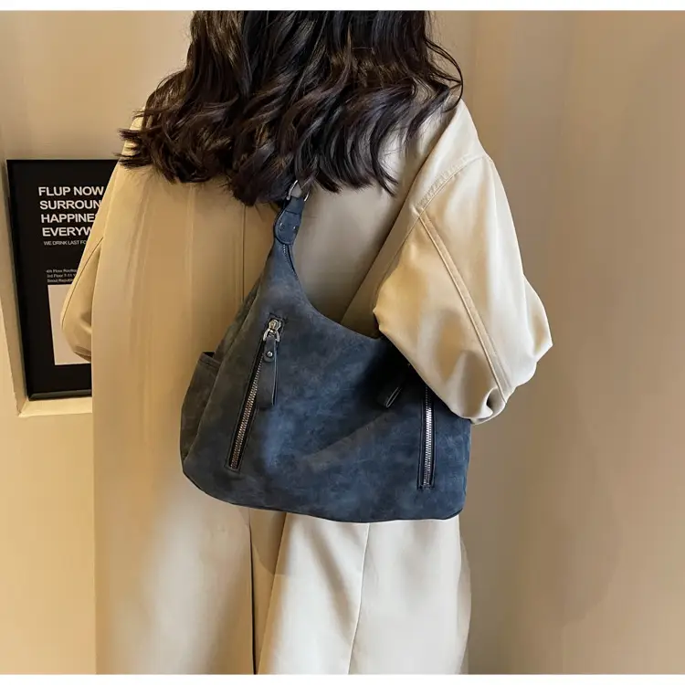 Women Retro Korean Style Shoulder Bag Grey Large Capacity — feature 15