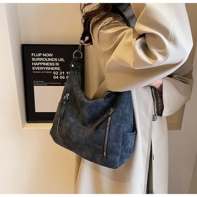 Women Retro Korean Style Shoulder Bag Grey Large Capacity — feature 16