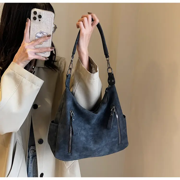 Women Retro Korean Style Shoulder Bag Grey Large Capacity — feature 18