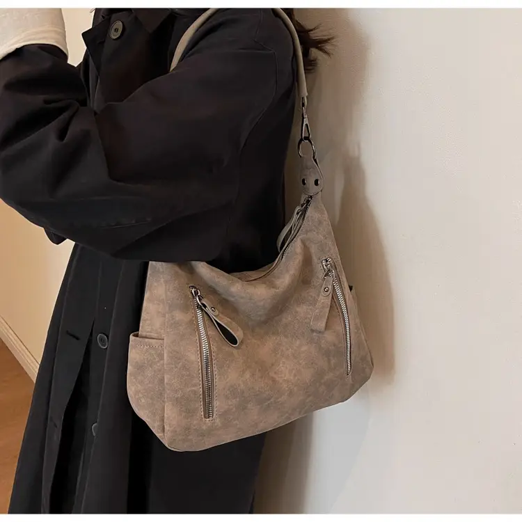 Women Retro Korean Style Shoulder Bag Grey Large Capacity — feature 19