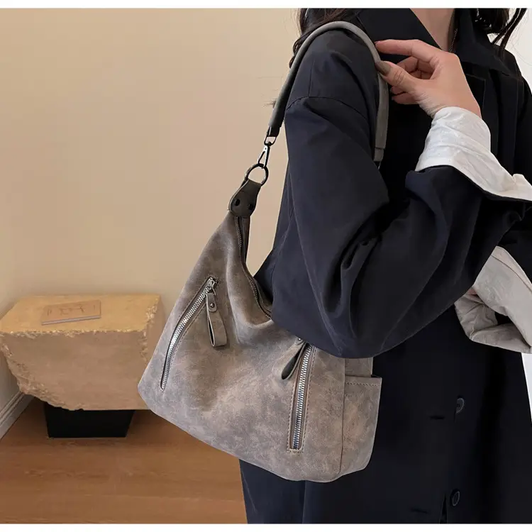 Women Retro Korean Style Shoulder Bag Grey Large Capacity — feature 21