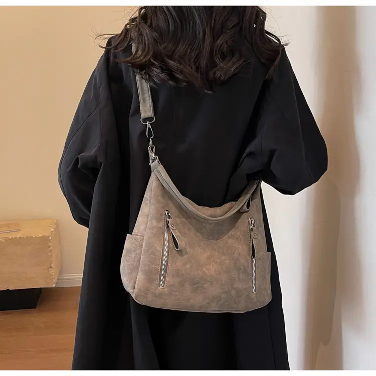 Women Retro Korean Style Shoulder Bag Grey Large Capacity — feature 23