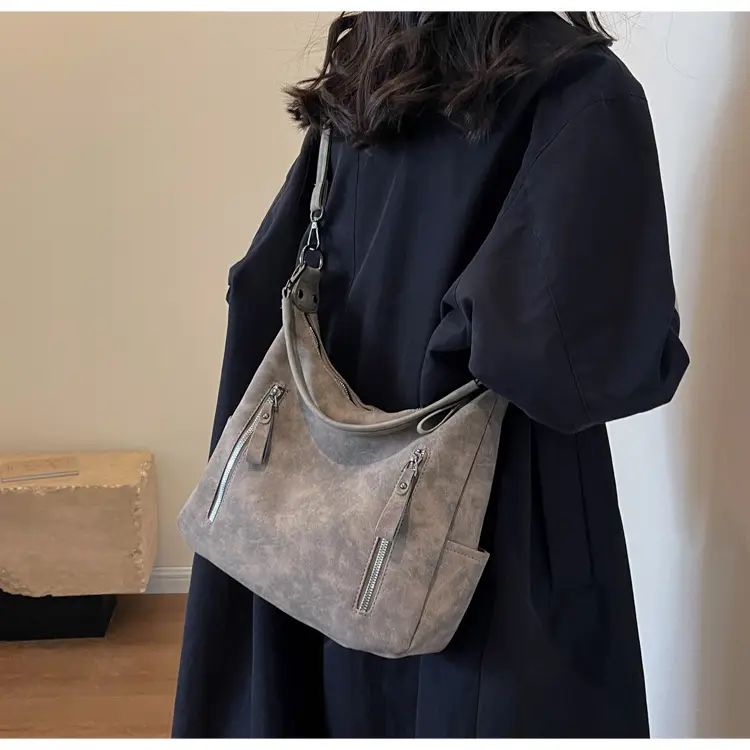 Women Retro Korean Style Shoulder Bag Grey Large Capacity — feature 24