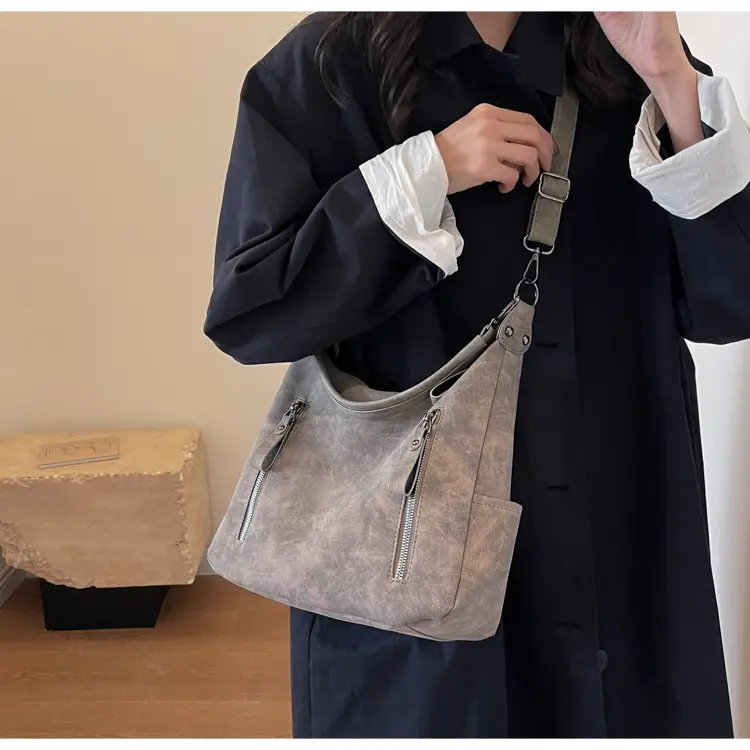 Women Retro Korean Style Shoulder Bag Grey Large Capacity — feature 25