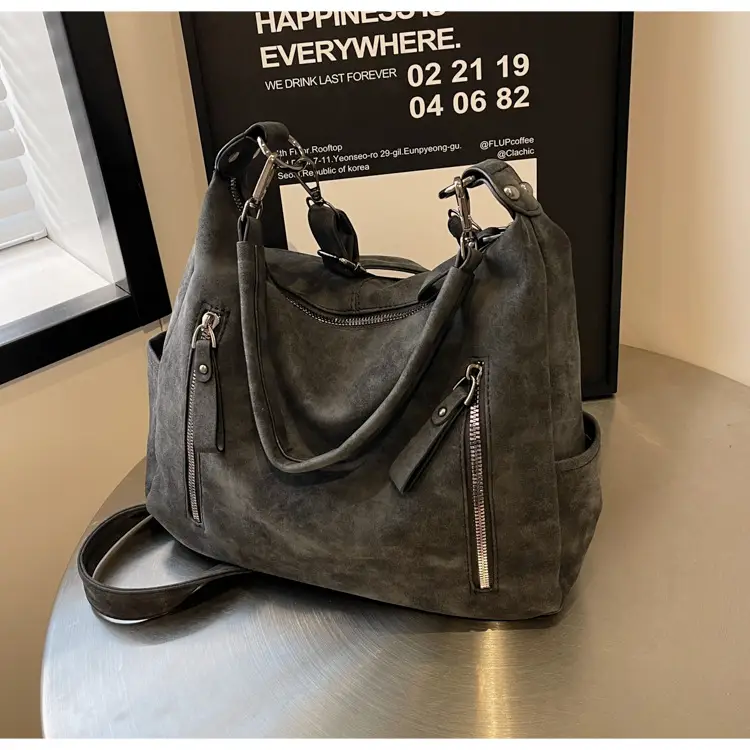 Women Retro Korean Style Shoulder Bag Grey Large Capacity — feature 26