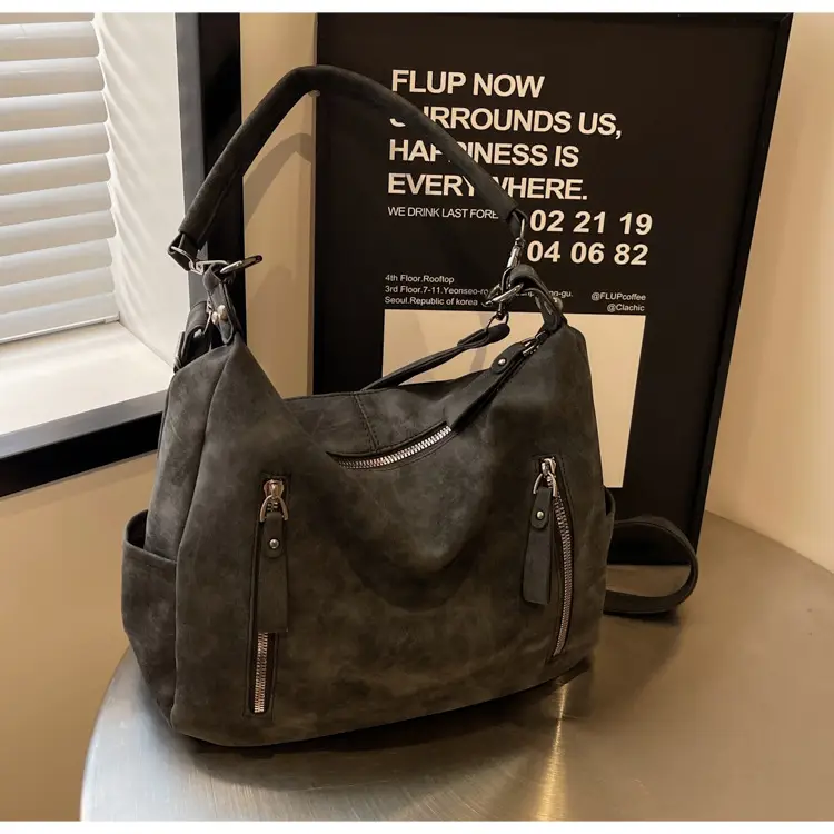 Women Retro Korean Style Shoulder Bag Grey Large Capacity — feature 27