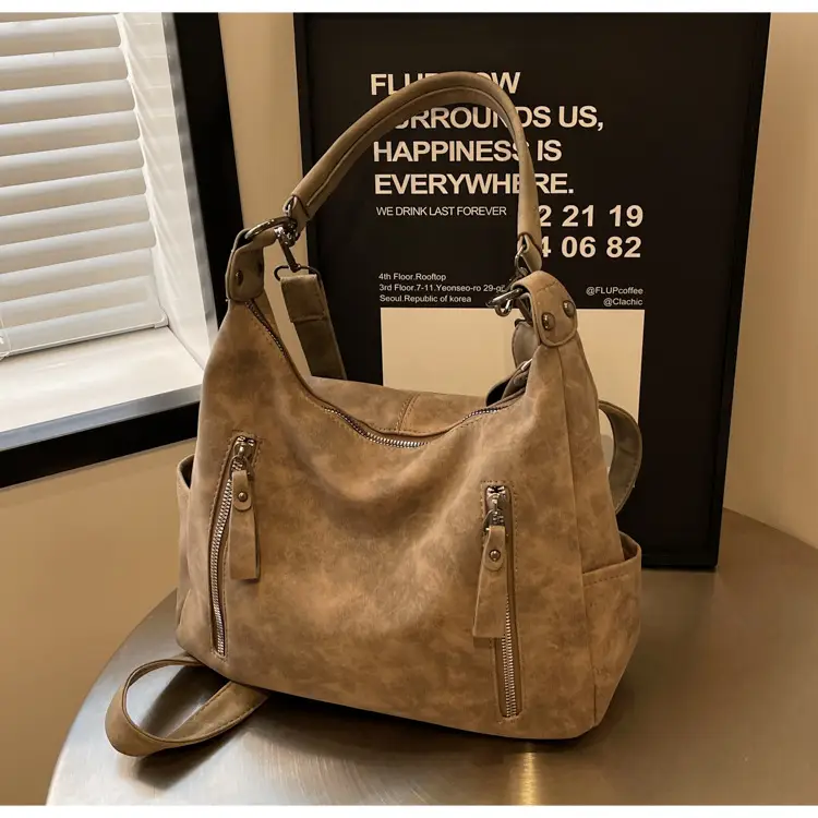 Women Retro Korean Style Shoulder Bag Grey Large Capacity — feature 28