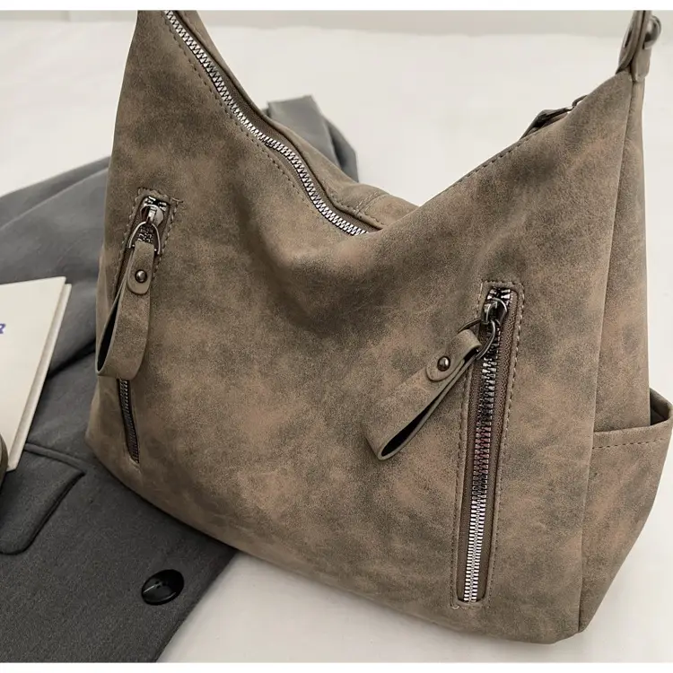 Women Retro Korean Style Shoulder Bag Grey Large Capacity — feature 33