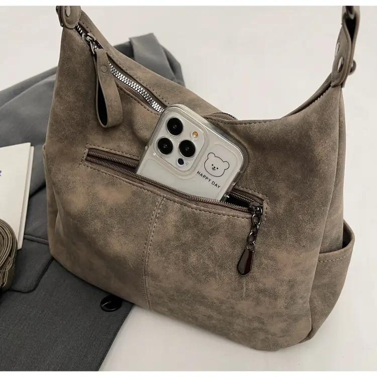 Women Retro Korean Style Shoulder Bag Grey Large Capacity — feature 34