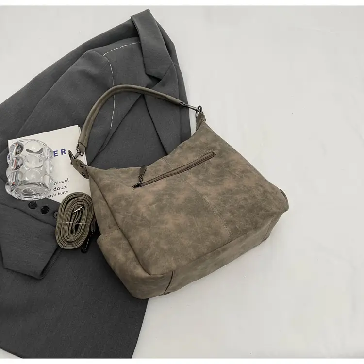 Women Retro Korean Style Shoulder Bag Grey Large Capacity — feature 35