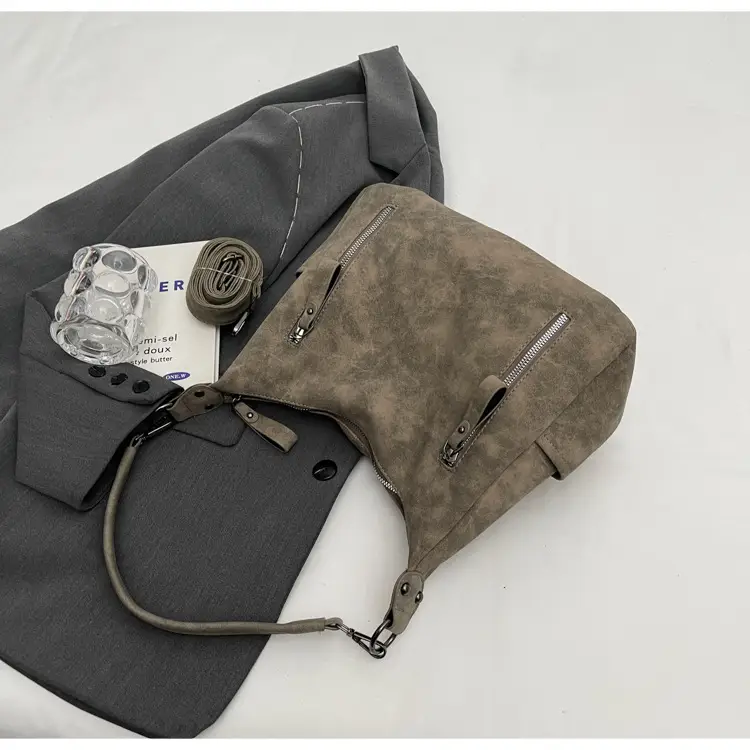 Women Retro Korean Style Shoulder Bag Grey Large Capacity — feature 36