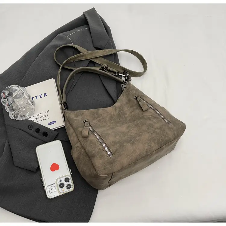 Women Retro Korean Style Shoulder Bag Grey Large Capacity — feature 39