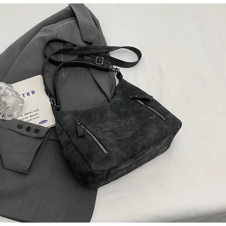 Women Retro Korean Style Shoulder Bag Grey Large Capacity — feature 41