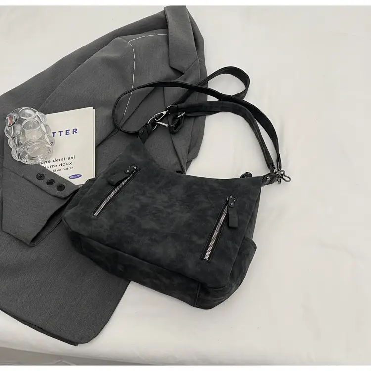 Women Retro Korean Style Shoulder Bag Grey Large Capacity — feature 42