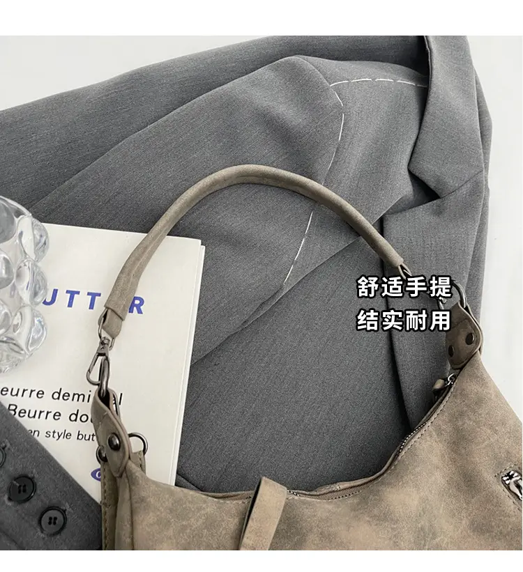 Women Retro Korean Style Shoulder Bag Grey Large Capacity — feature 6