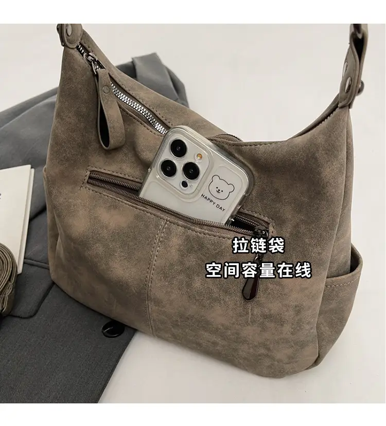 Women Retro Korean Style Shoulder Bag Grey Large Capacity — feature 8