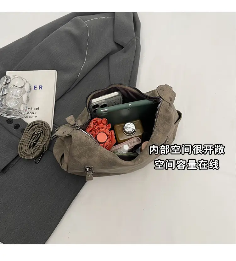 Women Retro Korean Style Shoulder Bag Grey Large Capacity — feature 9