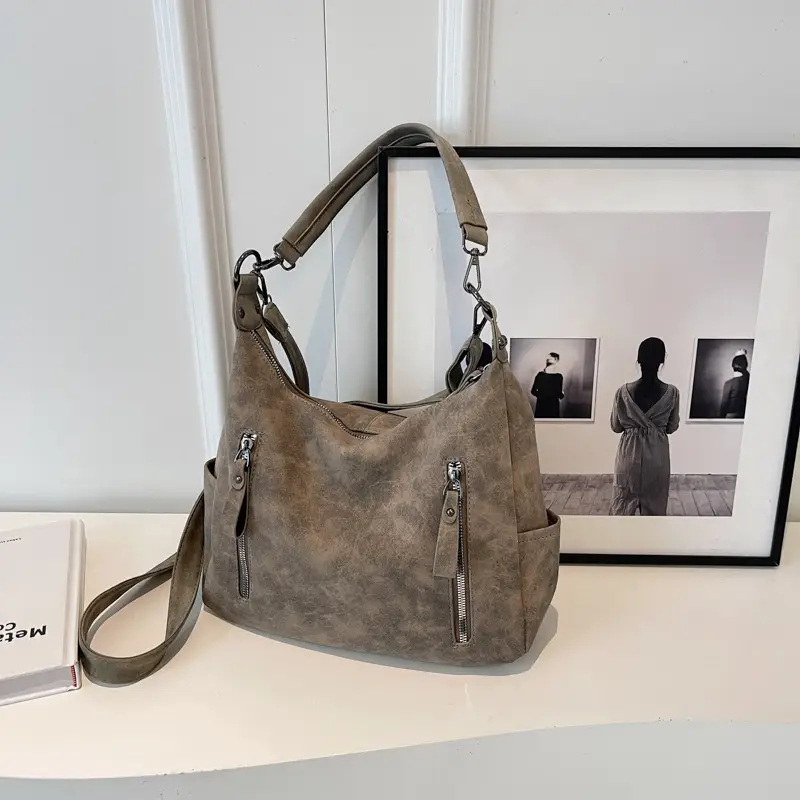 Women Retro Korean Style Shoulder Bag Grey Large Capacity - Image 2