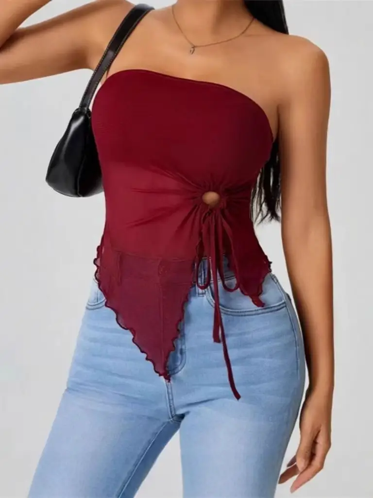 Women's Off-Shoulder Strapless Top with Lace Trim