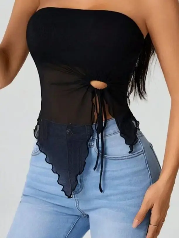 Women's Off-Shoulder Strapless Top with Lace Trim