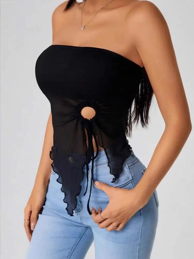 Women's Off-Shoulder Strapless Top with Lace Trim