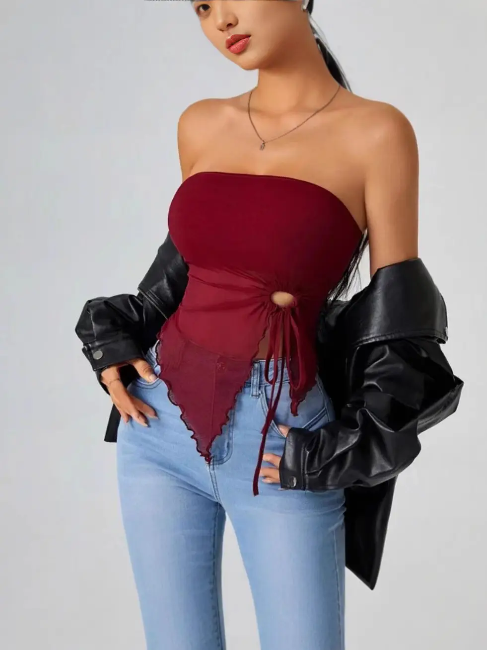 Women's Off-Shoulder Strapless Top with Lace Trim