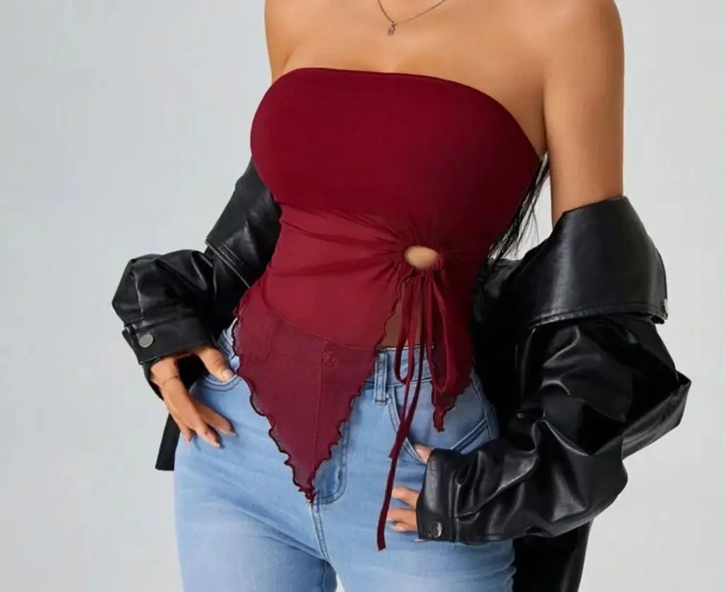 Women's Off-Shoulder Strapless Top with Lace Trim — feature 2