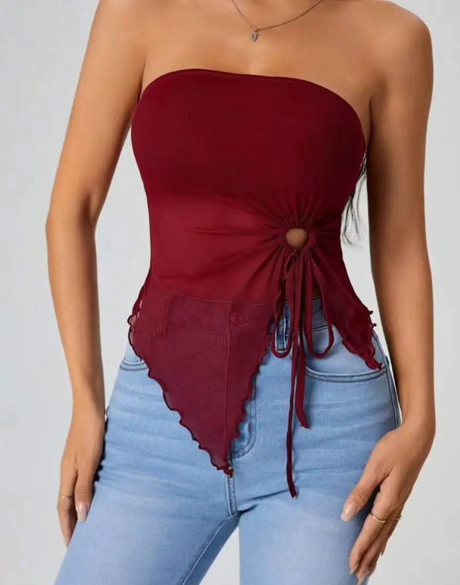 Women's Off-Shoulder Strapless Top with Lace Trim — feature 3