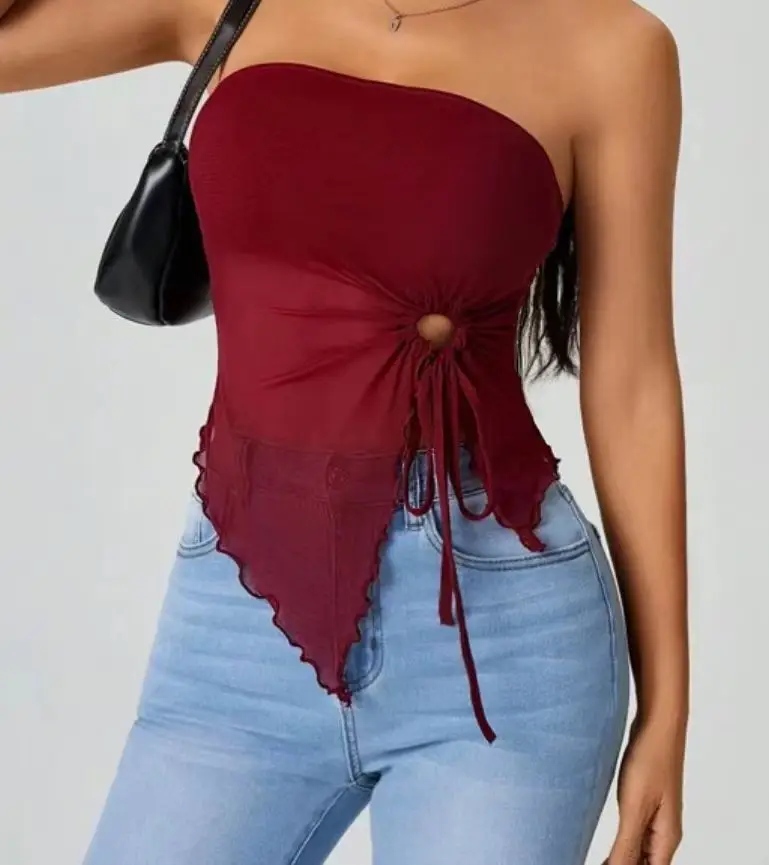 Women's Off-Shoulder Strapless Top with Lace Trim — feature 5