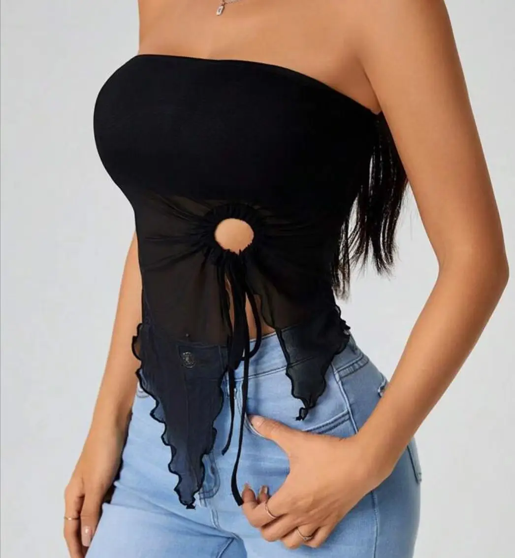 Women's Off-Shoulder Strapless Top with Lace Trim — feature 7