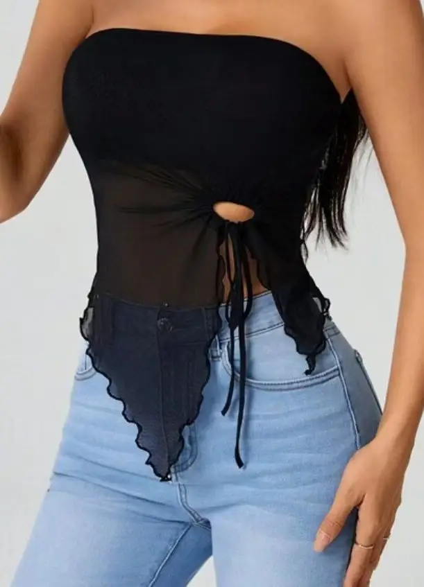 Women's Off-Shoulder Strapless Top with Lace Trim