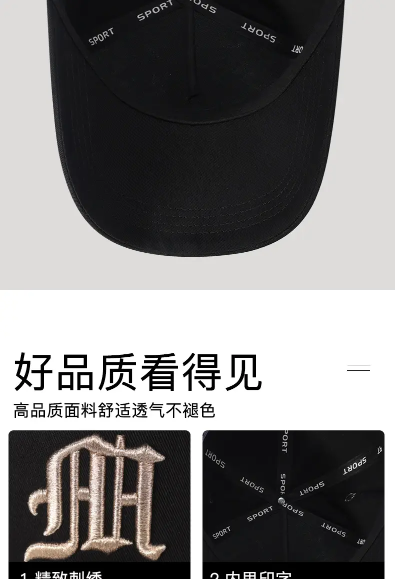 Men's Black High-top Baseball Cap with Wide Brim & Sunscreen — feature 12