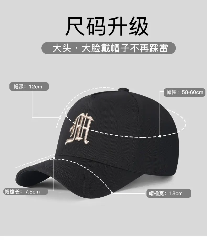 Men's Black High-top Baseball Cap with Wide Brim & Sunscreen — feature 5