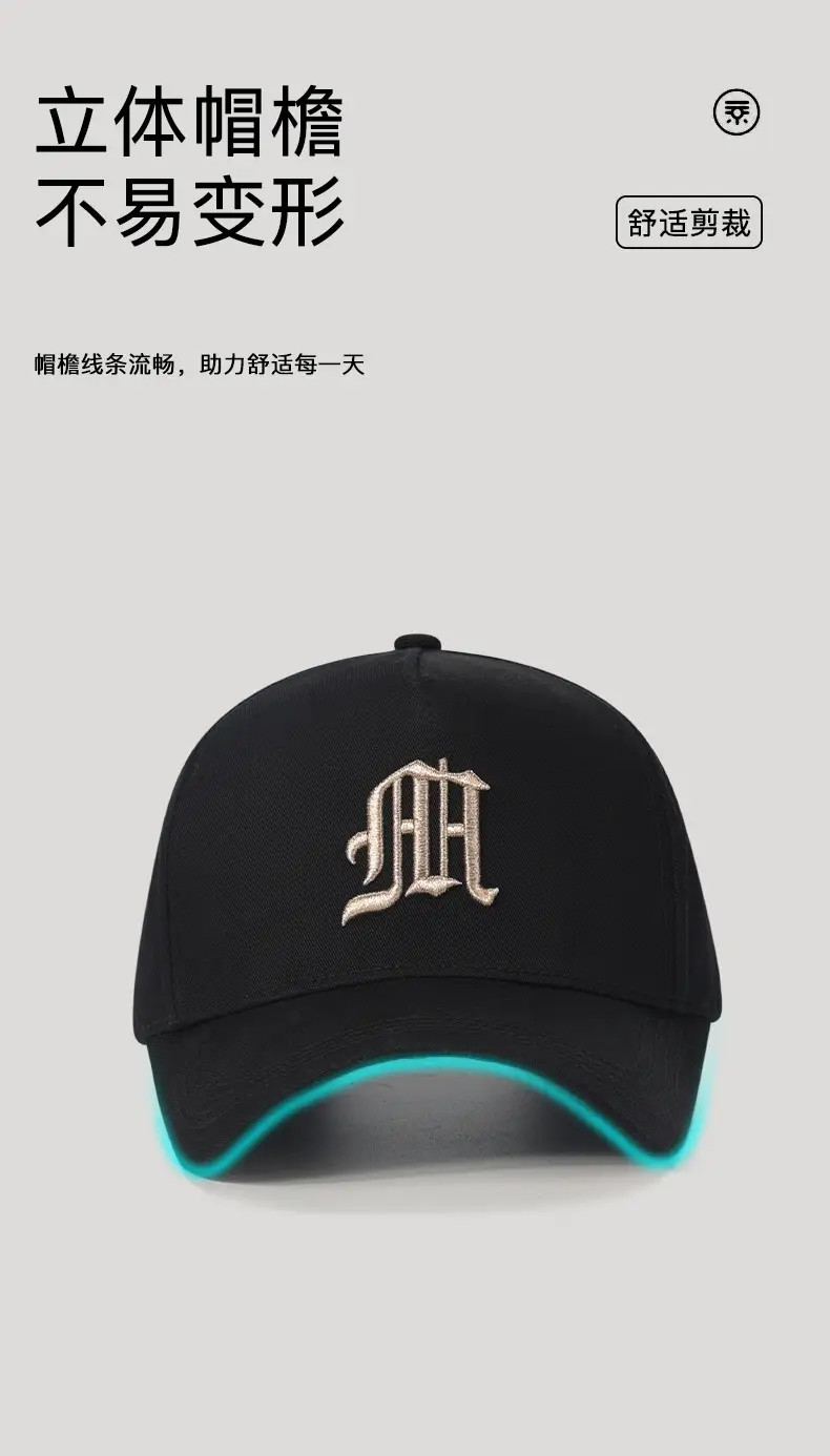 Men's Black High-top Baseball Cap with Wide Brim & Sunscreen — feature 8
