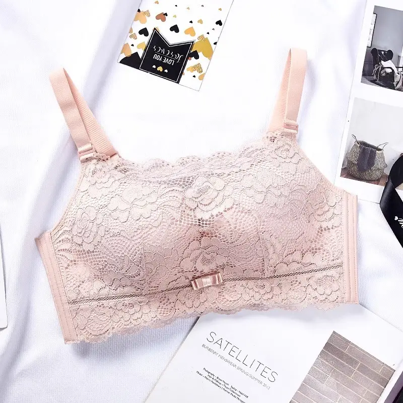 Anti-light Tube-type Underwear Women's Gather-wrapped Chest Large Chest Small Bra Thin Lace Bra New 2025 Explosions